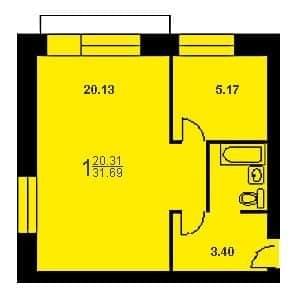 Однокомнатная квартира в 1-515/5. Тип 1.