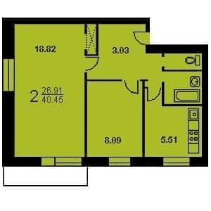 Двухкомнатная квартира в 1-515/5. Тип 3.