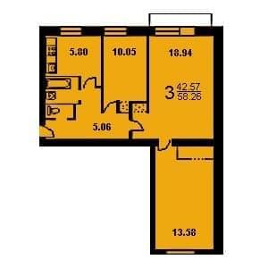 Трехкомнатная квартира в 1-515/5. Тип 1.