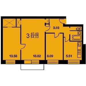 Трехкомнатная квартира в 1-515/5. Тип 2.